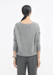 V-Neck Sweater in Cashmere - Grey - CO Collections